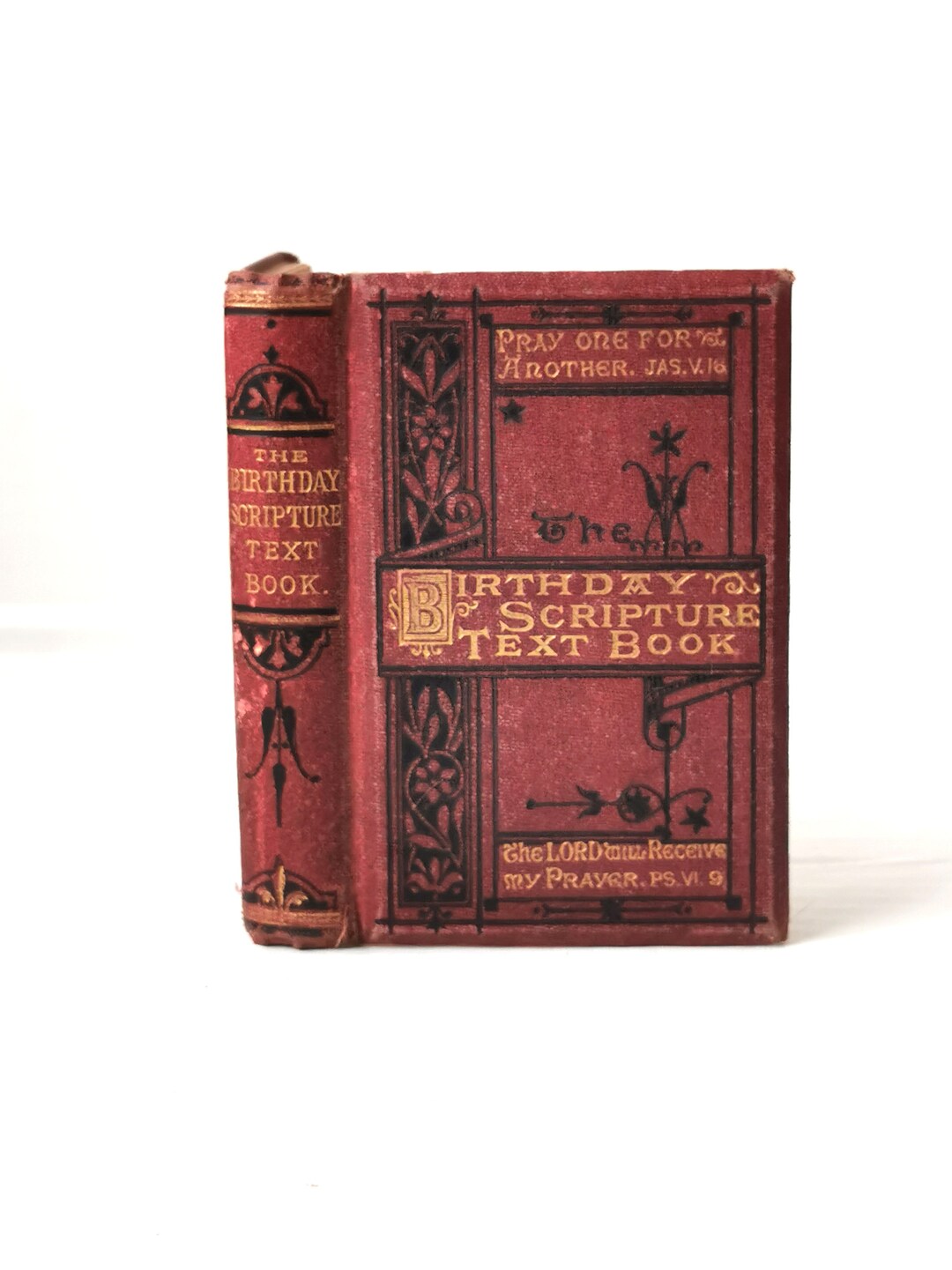 Birthday Scripture Text Book (c. 1860) Antique Decorative Red Embossed ...