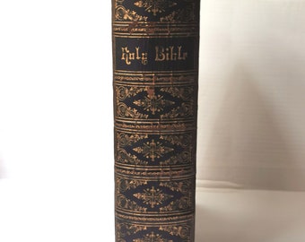 Antique Holy Bible (1870s) Brown&#39;s Self Interpreting Family Bible, Large Illustrated Decorative Leather Antique Book