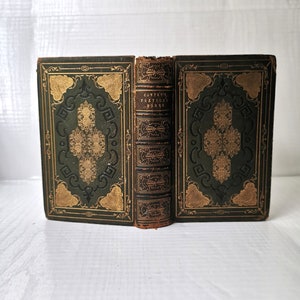 Cowper's Poetical Works (c 1860) Superbe livre de poésie illustré en cuir vert doré