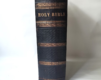 Large Antique Bible (1870s) Browns Self-Interpreting Bible, Large Rustic Leather Illustrated Holy Bible