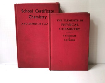 1960's Chemistry Book Collection, Elements of Physical Chemistry School Certificate Chemistry Red Book Set