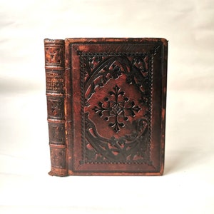Goldsmith, Beattie et Campbell (1852) Collection d'oeuvres poétiques rares, bords gaufrés, livre ancien en cuir