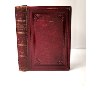 Longfellows Poetical Works (1870's) Livre de poésie décoratif en cuir gaufré marbré antique