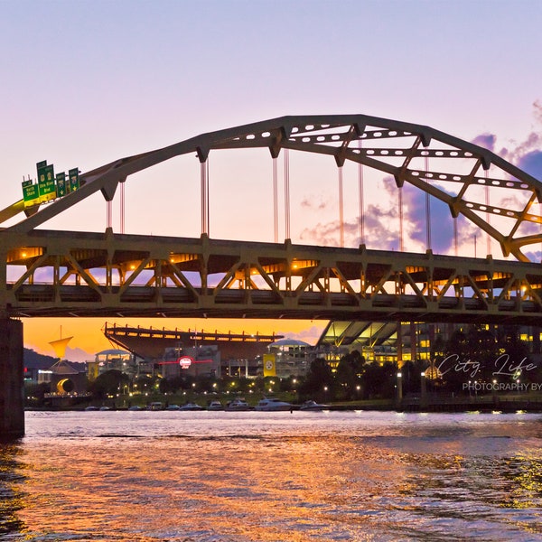 Fort Duquesne Bridge Heinz Field Football Stadium Sunset Photo | Pittsburgh Print