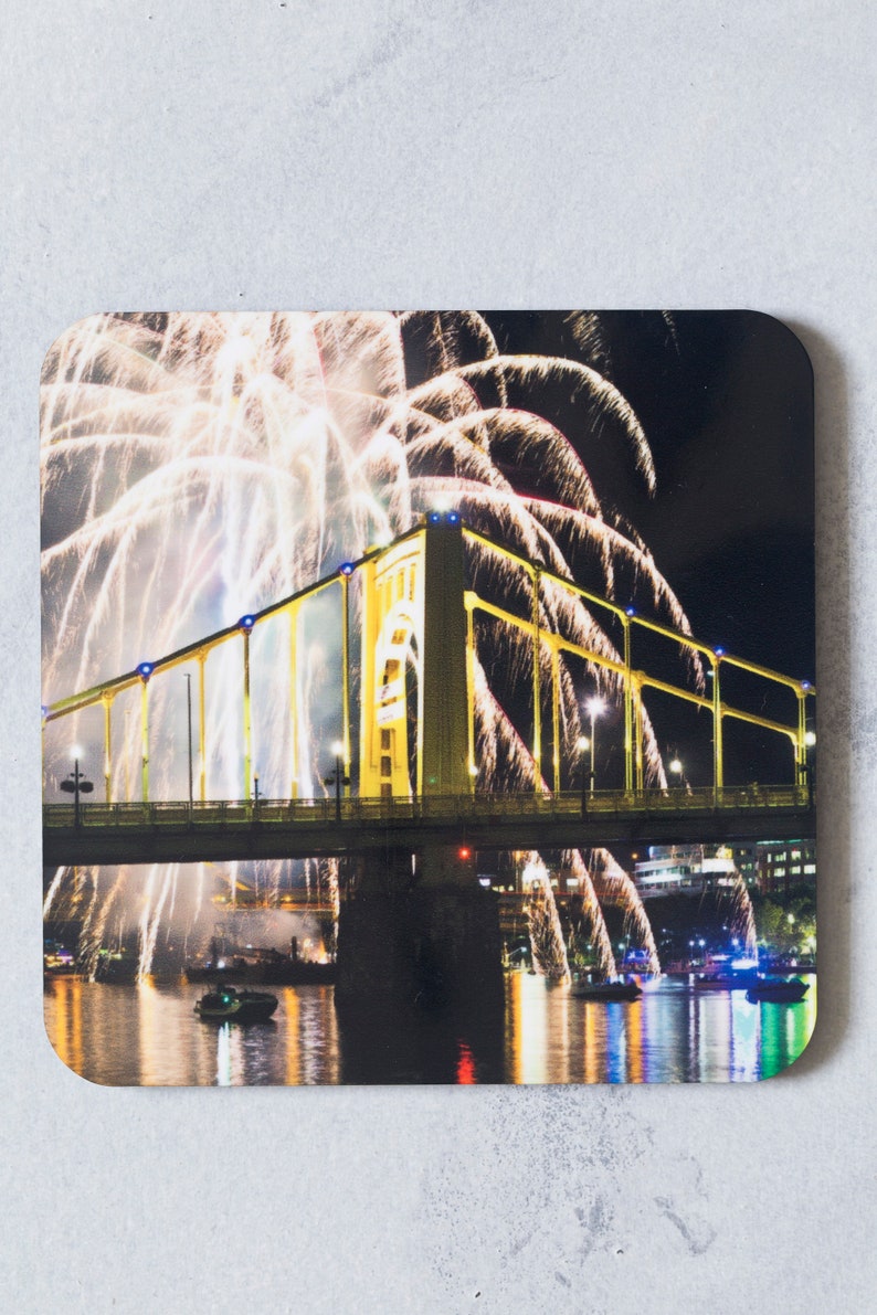 Beer and Drink Coasters Pittsburgh Bridge Fireworks Photo Coasters Set of 1 Coaster