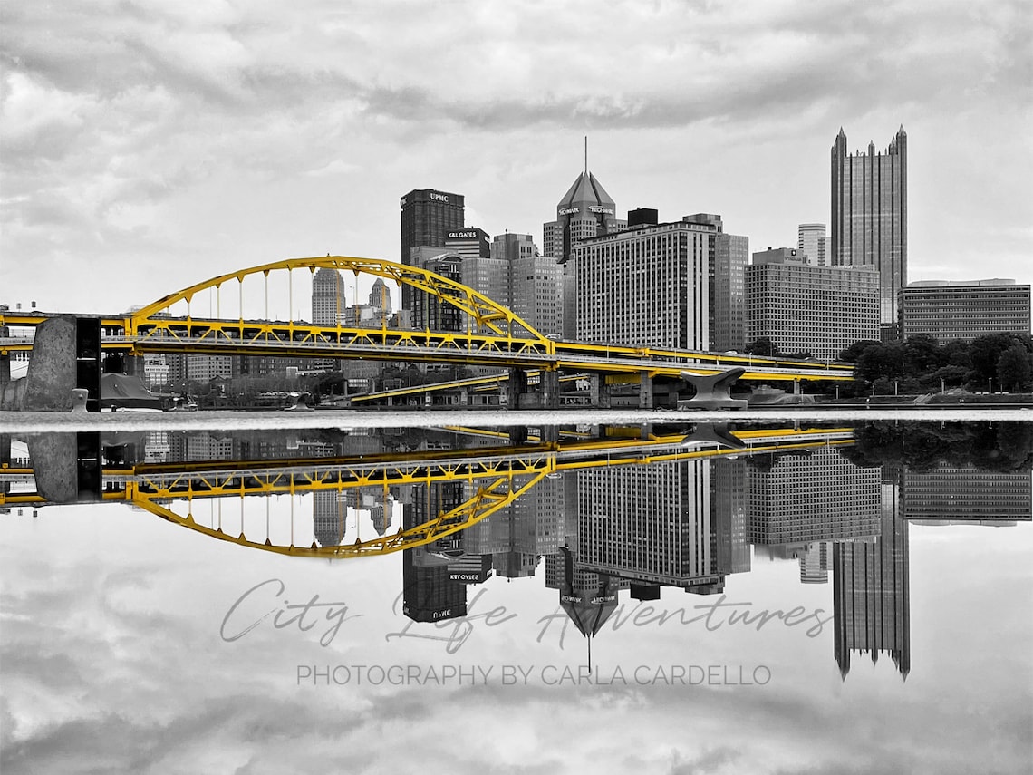Black and Gold Pittsburgh Skyline Reflection Photography Etsy