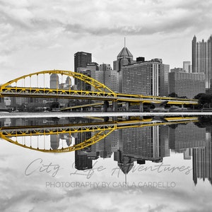 Black and Gold Pittsburgh Skyline Reflection Photography | Pittsburgh Print