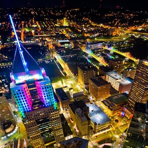 Downtown Pittsburgh In Rainbow Colors For Pride with Highmark Building + Pittsburgh Bridges Photo | Pittsburgh Print