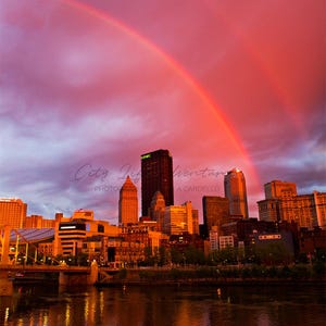 Double Rainbow Over Pittsburgh Skyline Photo | Pittsburgh Print