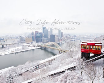 Duquesne Incline Winter Skyline Print | Pittsburgh Photo