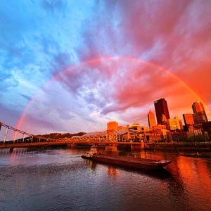 Rainbow Over Pittsburgh Bridge and Skyline Photo | Pittsburgh Print