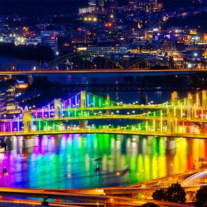 Rainbow Bridge Lights Close Up Photo | Pittsburgh Print