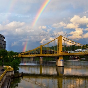 Double Rainbow With Blue Sky Over Pittsburgh Bridge Photo | Pittsburgh Print