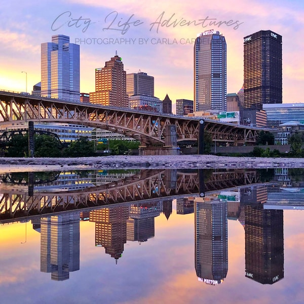 Liberty Bridge Sunset Reflection Photo | Pittsburgh Print