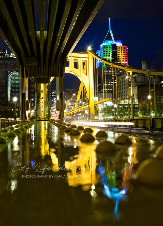 Rainbow Lights Vertical Bridge Reflection Photo Pittsburgh Etsy