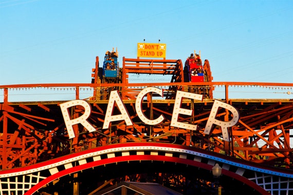 Kennywood Racer Facade With Don't Stand up Sign Photo | Pittsburgh