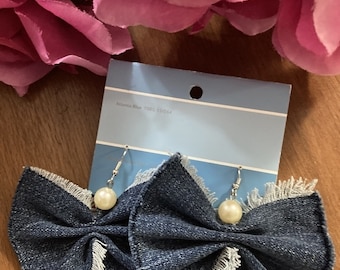 Denim Bow Earrings