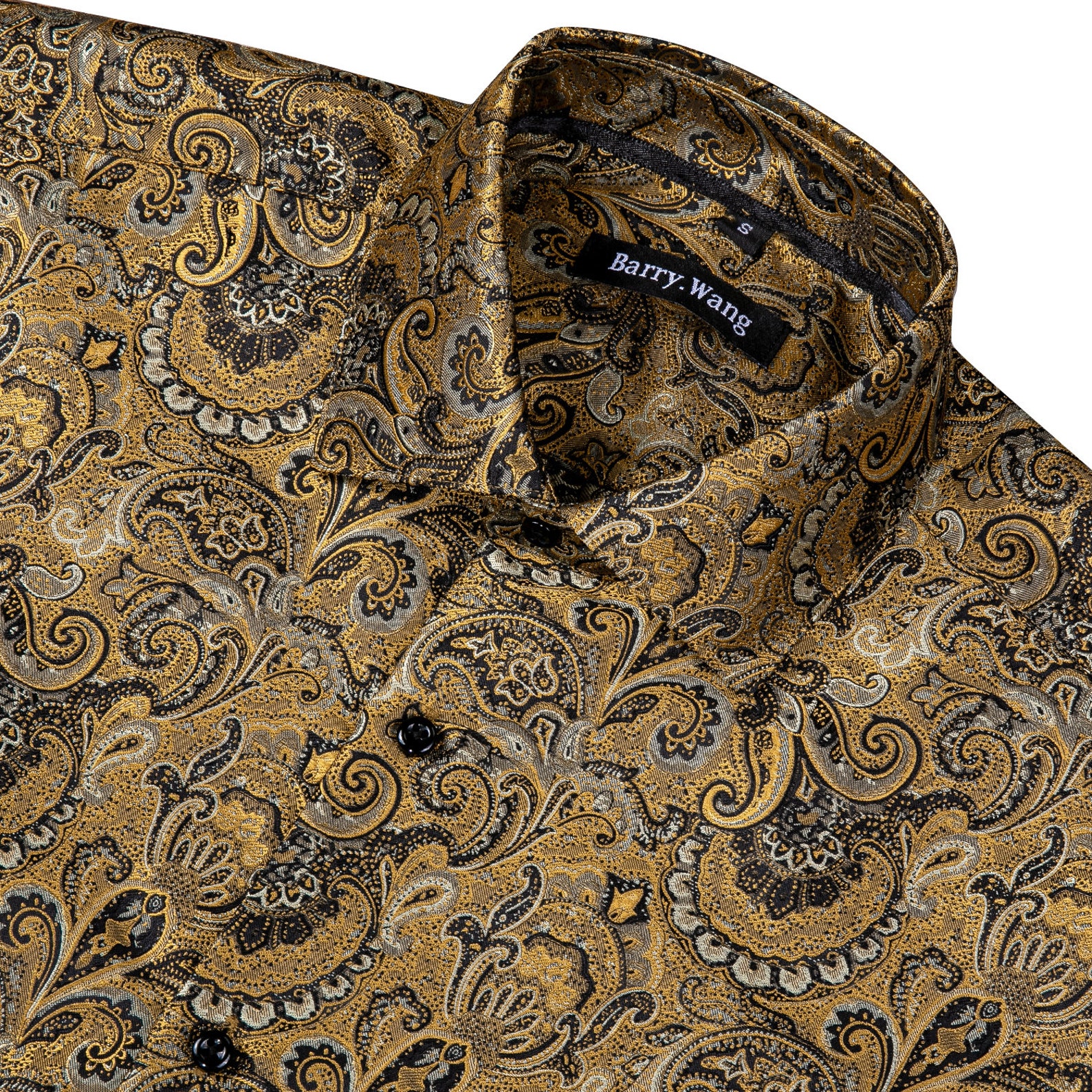 Luxury Gold Floral Men Shirt Long Sleeve Silk Jacquard Button Etsy