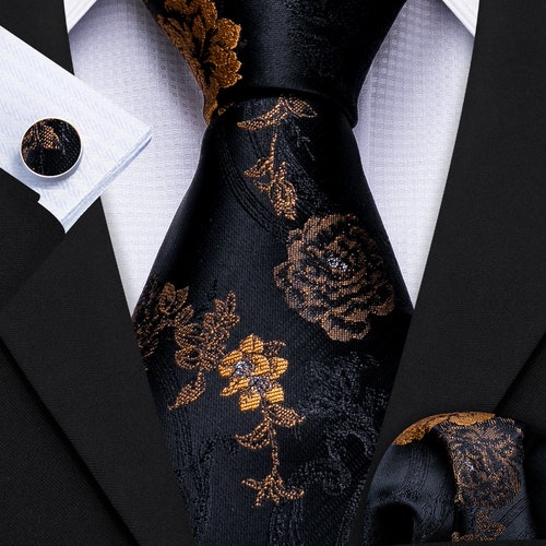 Champagne Gold Floral Tie and Pocket Square Champagne Wedding - Etsy