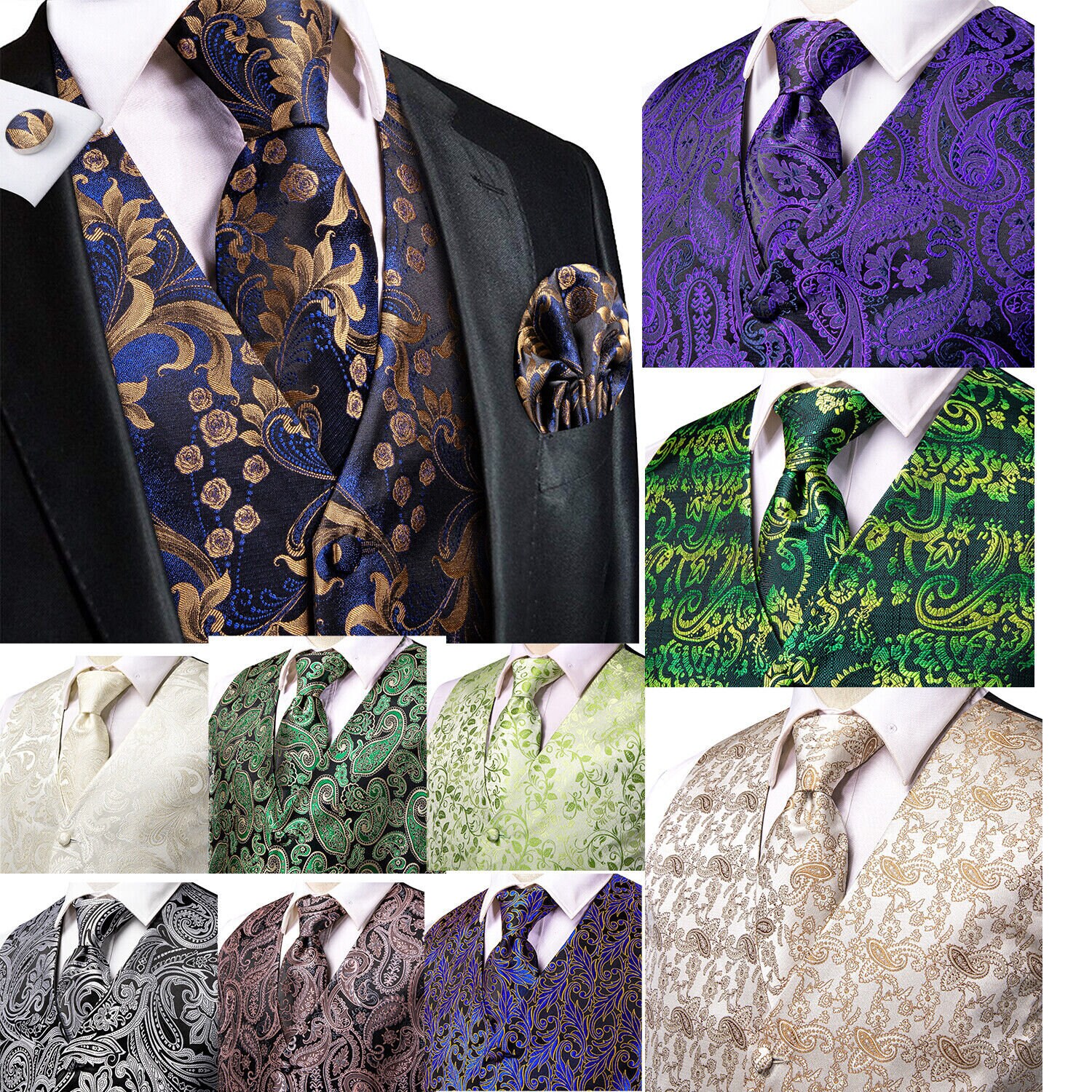 Hi-tie Msg Me the Color and Size Mens Floral Waistcoat Green - Etsy UK