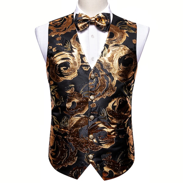 mens rose gold vest and bow tie