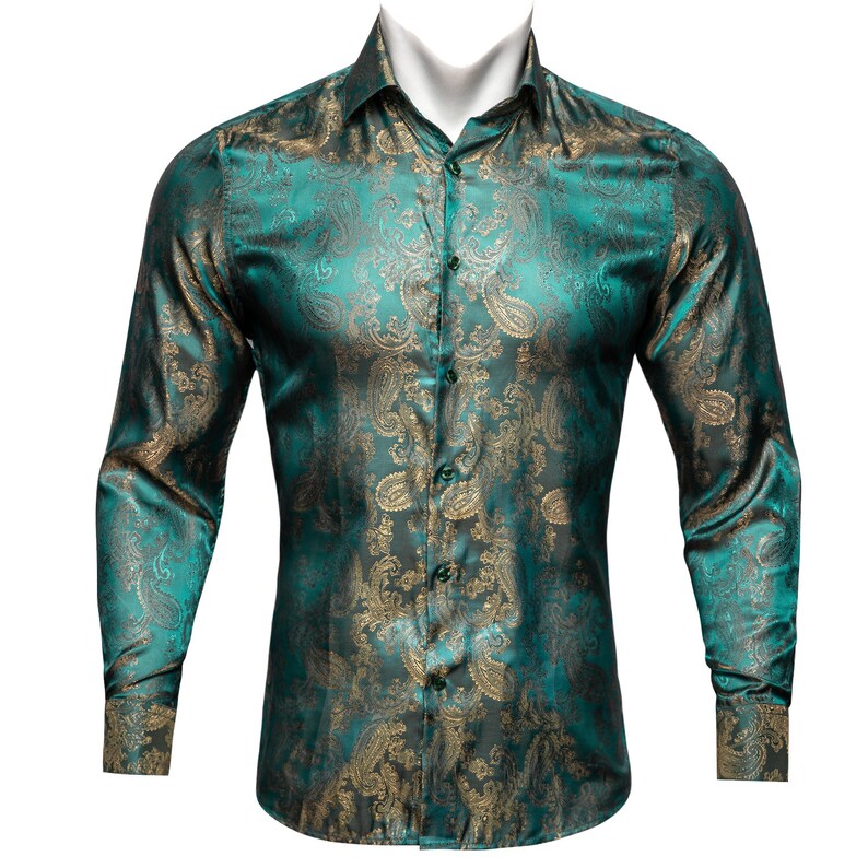 Turquoise & Gold Men Shirt Designer Long Sleeve Silk Vintage - Etsy