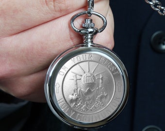 Personalised Boys First Holy Communion Pocket Watch Gift, Catholic 1st Communion Pewter Watch for Son Grandson Godson