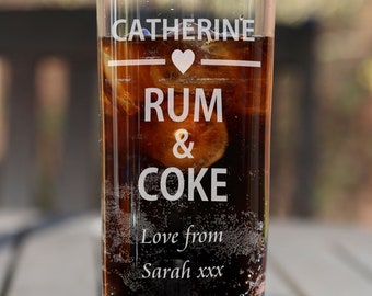 Rum & Coke Highball Glass Personalised Engraved Rum Lover Hiball Gift Heart Design for Birthday Christmas Retirement Wedding Anniversary etc