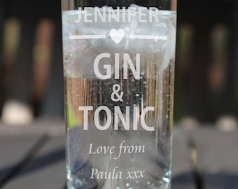 Personalised Engraved Gin & Tonic Highball Glass Birthday Christmas Retirement Wedding Anniversary Gin Lover's Hiball Gift Heart Design