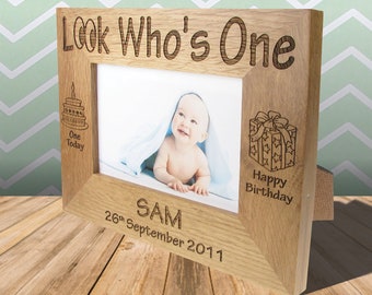 Baby Boy or Girl First Birthday Gift Personalised Engraved Quality Solid Oak Photo Frame 1st Birthday Gifts Idea Age One Birthday Gifts