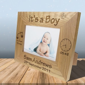 Newborn Baby Boy Personalised Engraved Solid Oak Photo Frame New Baby Gifts for Parents Grandad Nan Gran Mum Dad Nain Taid Nanny Granddad