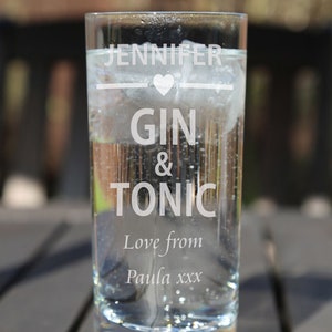 Personalised Engraved Gin & Tonic Highball Glass Birthday Christmas Retirement Wedding Anniversary Gin Lover&#39;s Hiball Gift Heart Design