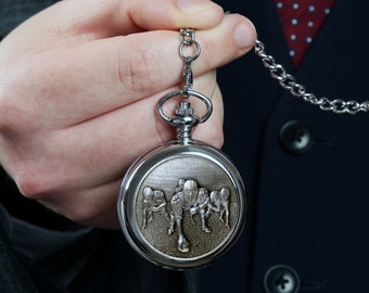 American Football Pocket Watch Gift for Him – Personalised Classic Pocket Watch with Albert Chain, Birthday, Christmas & Father’s Day Gift