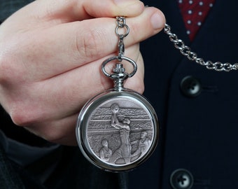 Basketball Pocket Watch Gift for Him – Personalised Classic Sport Pocket Watch with Albert Chain, Birthday, Retirement & Father’s Day Gift