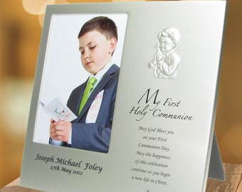 Boy's Personalised Holy Communion Photo Frame, Personalized Engraved First Holy Communion Picture Frame Gift Memento for a Boy