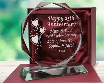 25th Silver Wedding Anniversary Couple Personalised Engraved Cut Glass Presentation Gift 25 Year Married Traditional Gifts by Marriage Year