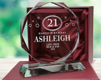 Engraved 21st Birthday Presentation Cut Glass Gift in Satin Lined Box Personalised Twenty First Birthday Gifts Ideas for Girls 21 Years Old