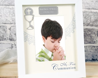 Engraved Boy's 1st Holy Communion Photo Frame, Personalised First Holy Communion Box Portrait Picture Frame Religious Boy Gifts