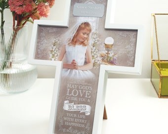 Personalized First Communion Wooden Cross, Engraved Gift for Girl