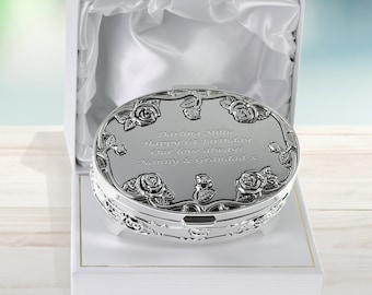 Girls 1st Birthday Gift Silver Plated Rose Trinket Box Personalised Engraved First Birthday Idea for a Girl in Satin Lined Presentation Box