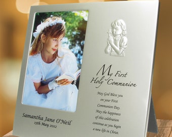 Girl's 1st Holy Communion Gift, Personalised First Communion Photo Frame Engraved Personalized Religious Gifts Ideas Memento for a Girl