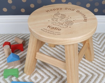 Girls Personalised Unicorn Wooden Stool |  Kid's Birthday Gift | Custom Toddler Stool | Nursery Playroom Furniture | Christening Baptism