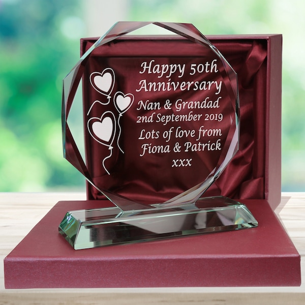 50th Gold Wedding Anniversary Couple Personalised Engraved Cut Glass Presentation Gift Fifty Year Married Traditional Gifts by Marriage Year