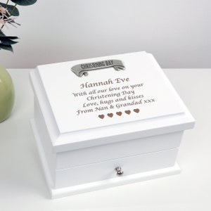 Girl&#39;s Christening Gift Engraved Jewellery Storage Organiser Box, Personalised Christening Day Jewelry Keepsake Box for a Girl
