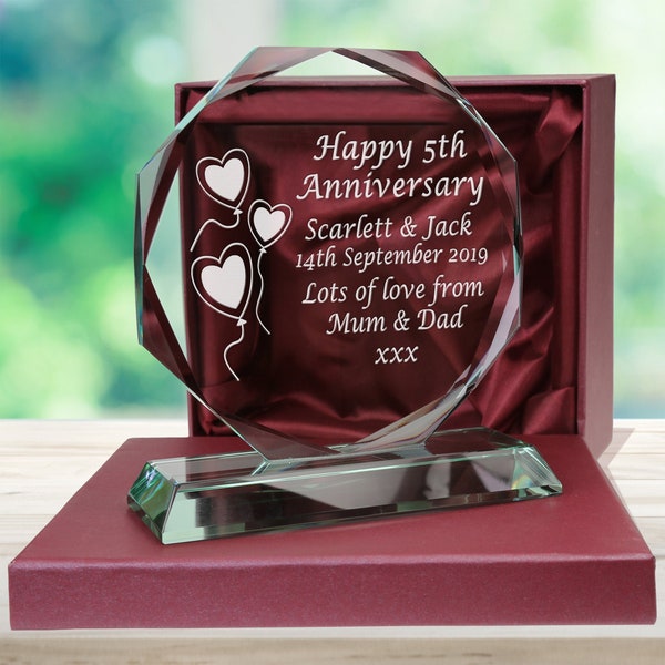 5th Wedding Anniversary Couple Personalised Engraved Cut Glass Presentation Gift Fifth Year Married Traditional Gifts Ideas by Marriage Year