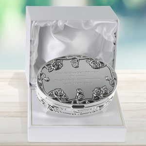 Girl's First Holy Communion Gift Silver Plated Rose Trinket Box Engraved Religious Girl 1st Communion Gift Idea in a Presentation Box