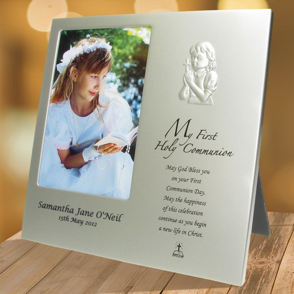 Girl's 1st Holy Communion Gift, Personalised First Communion Photo Frame Engraved Personalized Religious Gifts Ideas Memento for a Girl