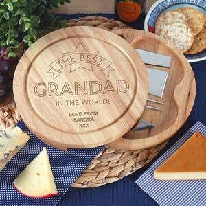 Grandad Birthday, Christmas, Xmas Gift for Him Personalised Cheeseboard Set Quality Cheese Board Mens Personalized Engraved Boys Gifts Ideas