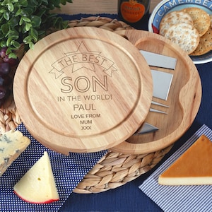 Son Birthday, Christmas, Xmas Gift for Him Personalised Cheeseboard Set Quality Cheese Board Mens Personalized Engraved Boys Gifts Ideas