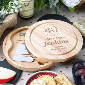 40th Ruby Wedding Anniversary Couple Personalised Cheeseboard Gift Set Quality Cheese Board Personalized Engraved Gifts Ideas for Him & Her